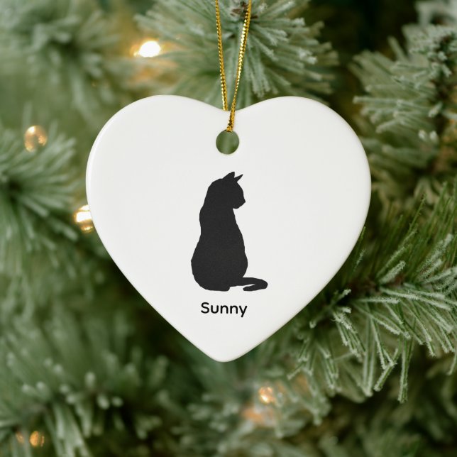 Custom Black Cat Silhouette Christmas Art Keramik Ornament (Baum)