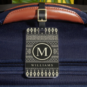 Custom Black Creme White Gray Aztec Muster Gepäckanhänger