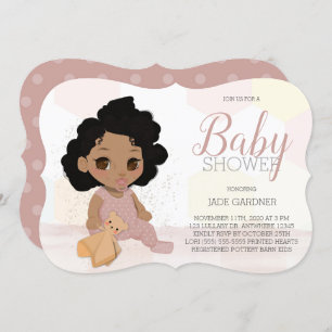 Custom Black Curly Hair Baby Shower Einladung 3