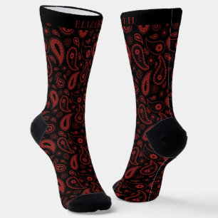 Custom Black Dark Wine Red Maroon Paisley Muster Socken