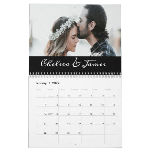 Custom Black Elegance Calligraphy Couple Foto Kalender