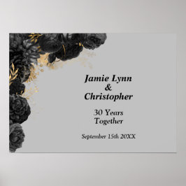 Custom Black Floral Wedding Anniversary Poster