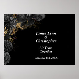 Custom Black Floral Wedding Anniversary Poster