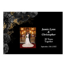 Custom Black Floral Wedding Anniversary Poster