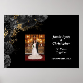 Custom Black Floral Wedding Anniversary Poster