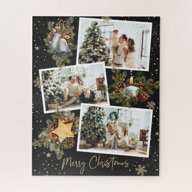 Custom Black Foto Collage Weihnachts Jigsaw Puzzle (Vertikal)