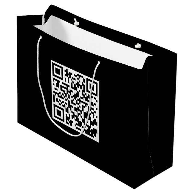 Custom Black Gift Bag mit QR Code Große Geschenktüte (Vorderseite Schrägansicht)