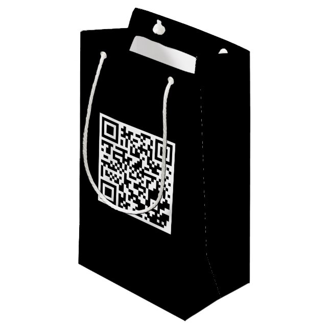 Custom Black Gift Bag mit QR Code Kleine Geschenktüte (Vorderseite Schrägansicht)