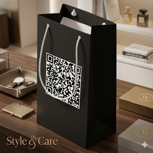 Custom Black Gift Bag mit QR Code Kleine Geschenktüte (Custom Black Gift Bag with Branded QR Code)