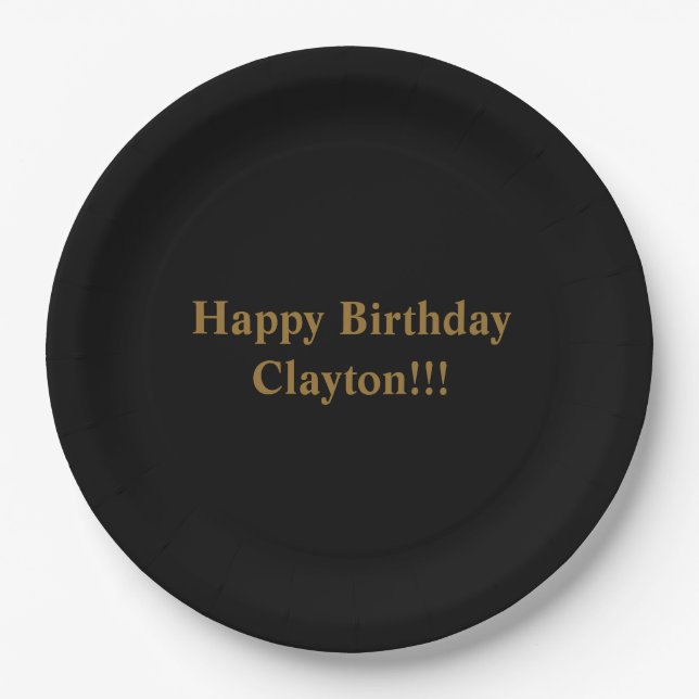 Custom Black/Gold Birthday Party Pappteller (Vorderseite)