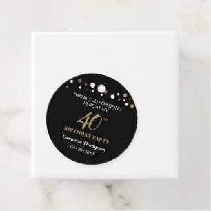 Custom Black Gold Confetti 40. Geburtstag Party Geschenkanhänger