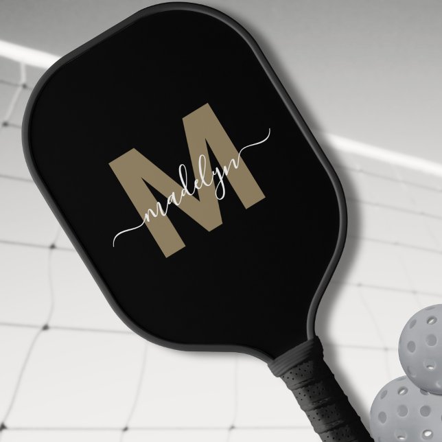 Custom Black Gold Modern Script Name Monogram Pickleball Schläger (Custom Black Gold Modern Script Name Monogram Pickleball Paddle)