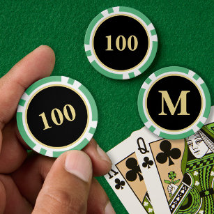 Custom Black Gold Monogram 100 Turnier Spiel Pokerchips