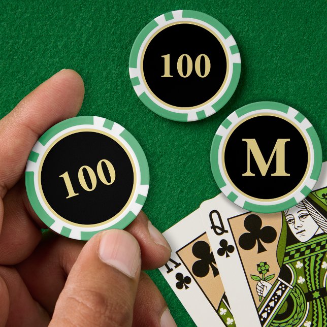 Custom Black Gold Monogram 100 Turnier Spiel Pokerchips (Custom Black Gold Monogram 100 Tournament Game Poker Chips)