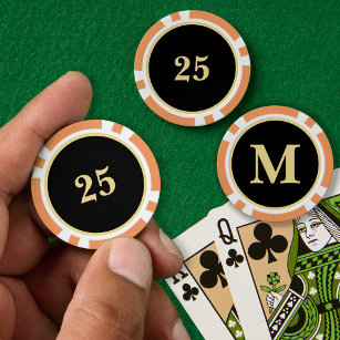 Custom Black Gold Monogram 25 Zuhause Turnier Game Pokerchips