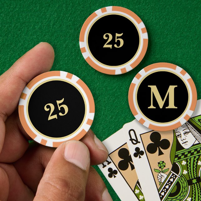 Custom Black Gold Monogram 25 Zuhause Turnier Game Pokerchips (Custom Black Gold Monogram 25 Home Tournament Game Poker Chips)