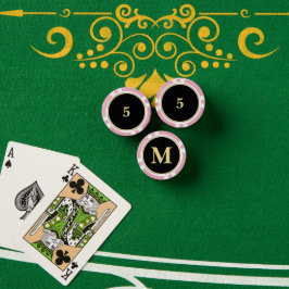 Custom Black Gold Monogram 5 Zuhause Turnier Game Pokerchips