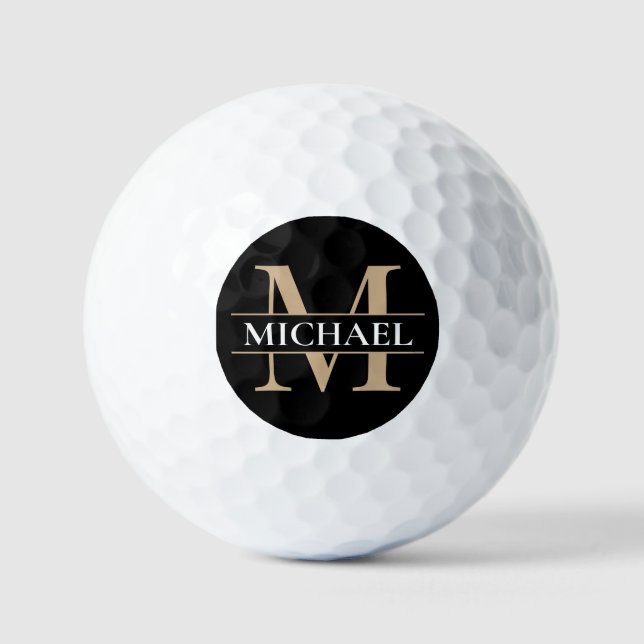 Custom Black Gold Monogram Golfball (Vorderseite)
