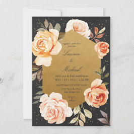 Custom Black Gold und Rose Peach Blume Hochzeit Einladung