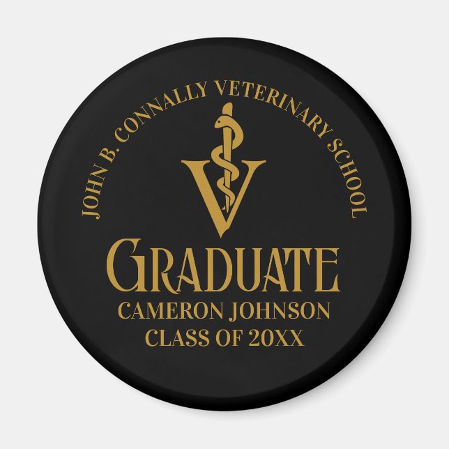Custom Black Gold Veterinary School Abschluss Magnet (Vorne)