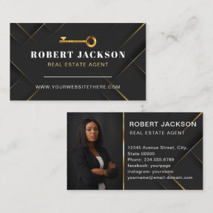 Custom Black + Golden Key Realtors Luxus Moderne Visitenkarte