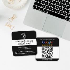 Custom Black Google Review QR Code Dank Notar Quadratische Visitenkarte