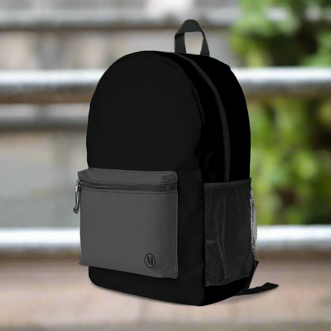 Custom Black Gray Initial Monogram Boy Fitness Gym Bedruckter Rucksack (Von Creator hochgeladen)