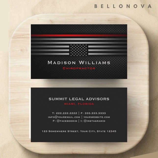 Custom Black Gray Red The USA America Flag Premium Visitenkarte (Custom Black Grey Red The USA America Flag Premium Business Card)