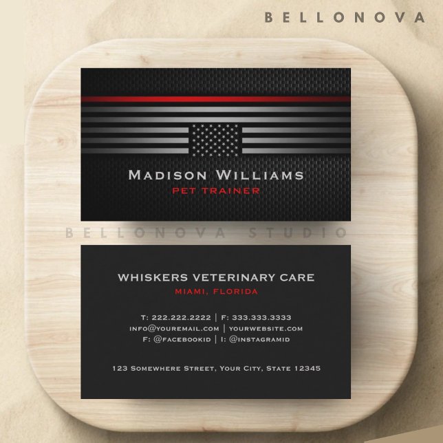 Custom Black Gray Red The USA America Flag Premium Visitenkarte (Custom Black Grey Red The USA America Flag Premium Business Card)