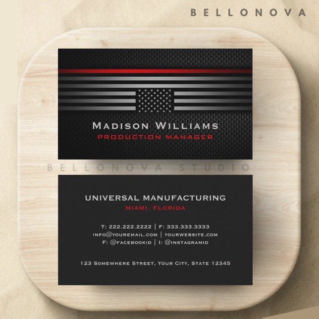 Custom Black Gray Red The USA America Flag Premium Visitenkarte (Custom Black Grey Red The USA America Flag Premium Business Card)