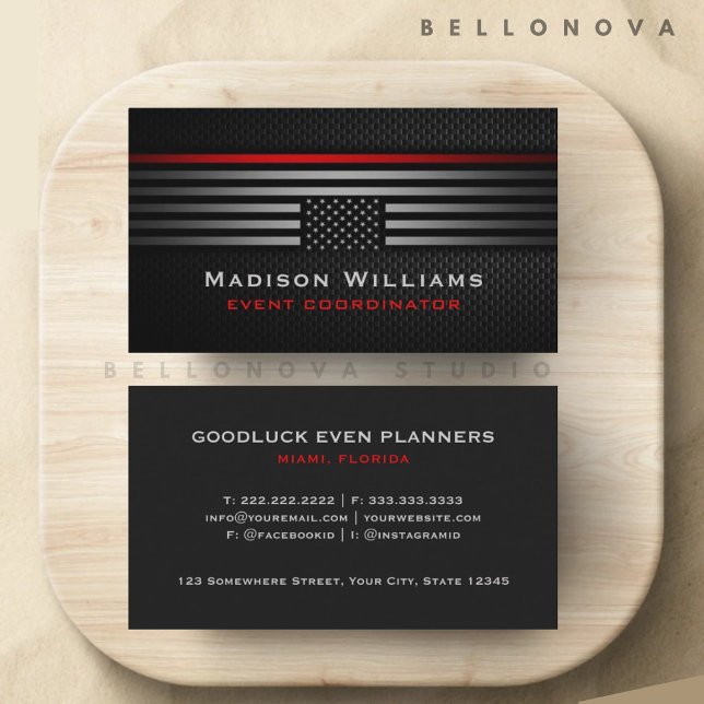 Custom Black Gray Red The USA America Flag Premium Visitenkarte (Custom Black Grey Red The USA America Flag Premium Business Card)