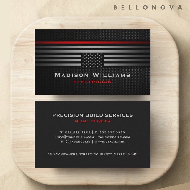 Custom Black Gray Red The USA America Flag Premium Visitenkarte (Custom Black Grey Red The USA America Flag Premium Business Card)