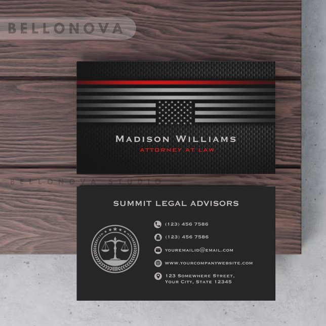 Custom Black Gray The USA Flag Law Office Visitenkarte (Custom Black Grey The Usa America Flag Law Office Business Card)