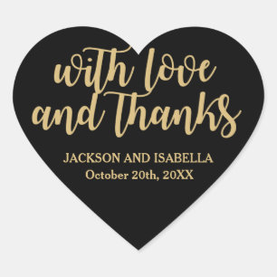 Custom Black Heart Wedding Sticker mit Gold Text