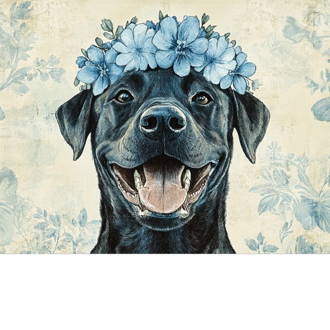 Custom Black Labrador Blue Floral Gruß Karte (Von Creator hochgeladen)