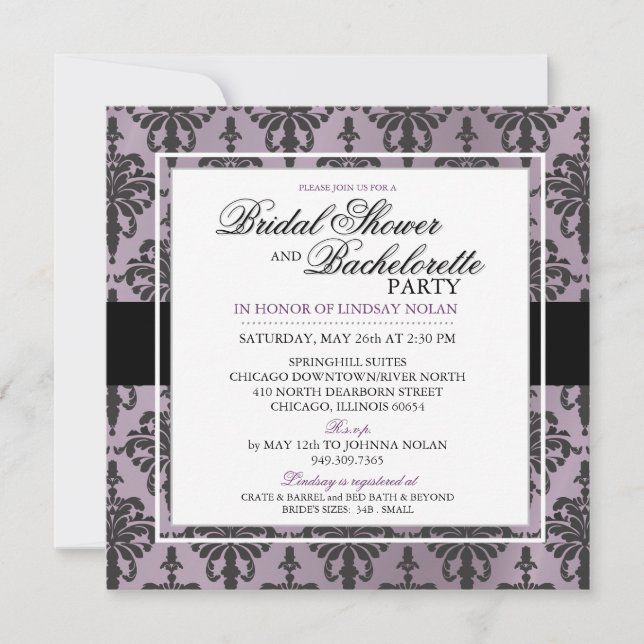 CUSTOM Black Lace Bachelorette/Brautparty V2 Einladung (Vorderseite)
