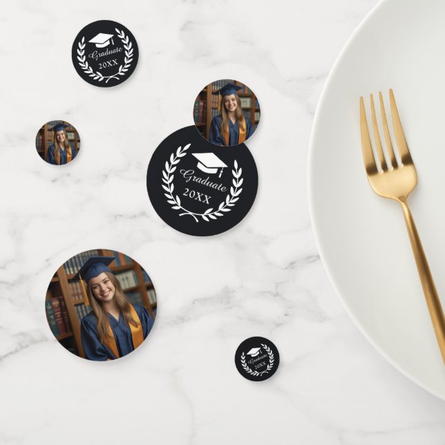 Custom Black Laurel Wreath Emblem Abschluss Foto Konfetti (Gruppe)