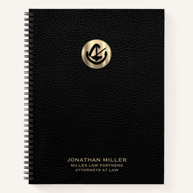 Custom Black Leather Print mit goldenem Legalzeich Notizbuch (Vorderseite)