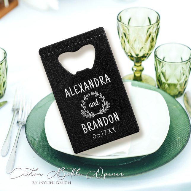 Custom Black Leather Print Wedding Bottle Opener Geldbeutel Flaschenöffner (Von Creator hochgeladen)