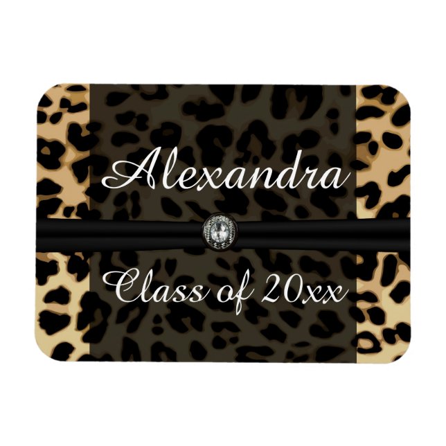 Custom Black Leopard Ribbon Jewel Girl Abschluss Magnet (Horizontal)