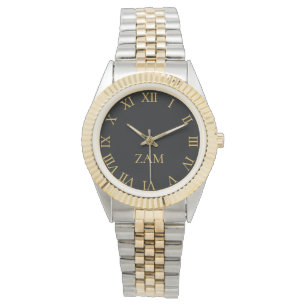Custom Black Mit Monogramm Gold Silver Tone Bracel Armbanduhr