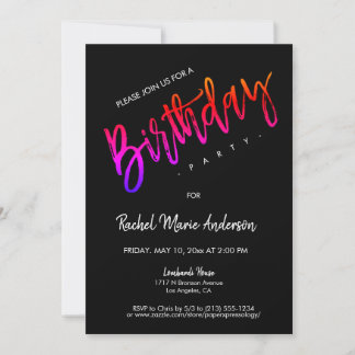Custom Black Neon Minimal Script Geburtstagsparty Einladung