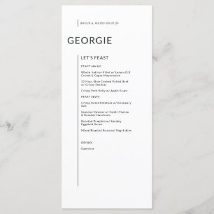 Custom Black on White Abgeschieden Names Wedding O Menükarte