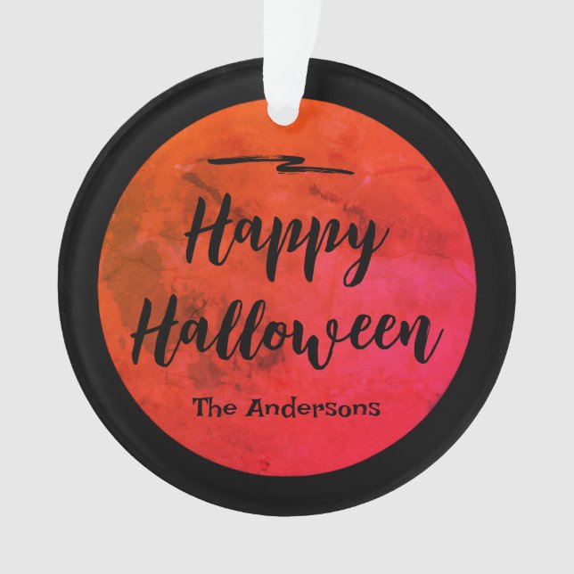 Custom Black & Orange Vollmond glückliches Hallowe Ornament (Vorderseite)