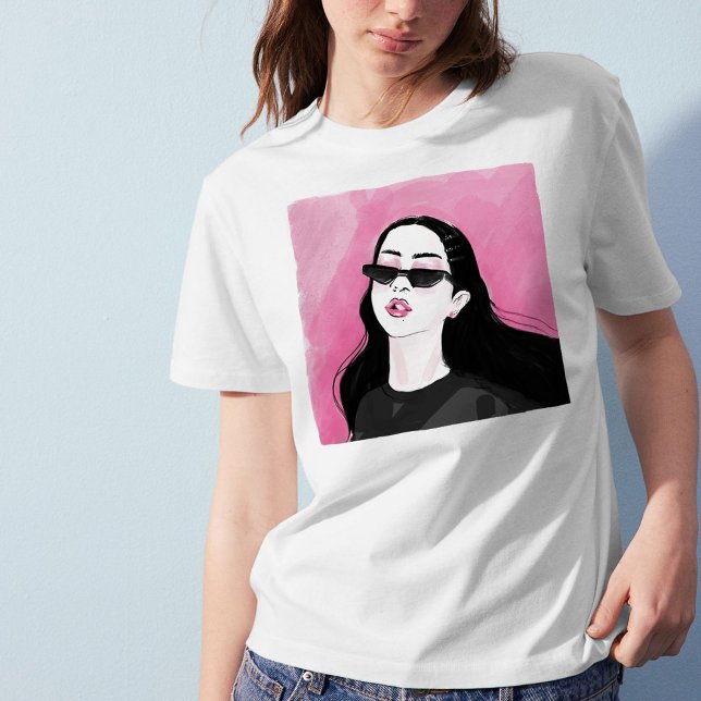Custom Black Pink Modern Girl Graphic T-Shirt (Von Creator hochgeladen)