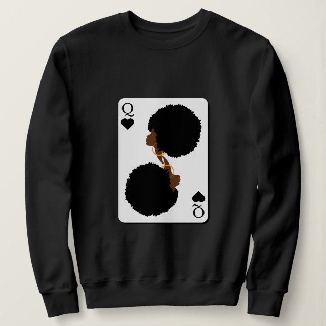 Custom BLACK QUEEN CARD Afro Hair Sweatshirt (Design vorne)