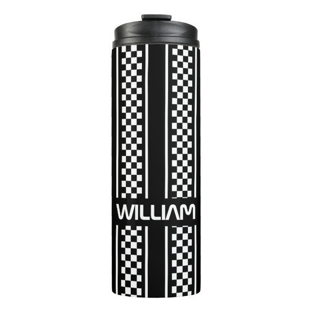 Custom Black Race Sport Strip Thermosbecher (Vorderseite)
