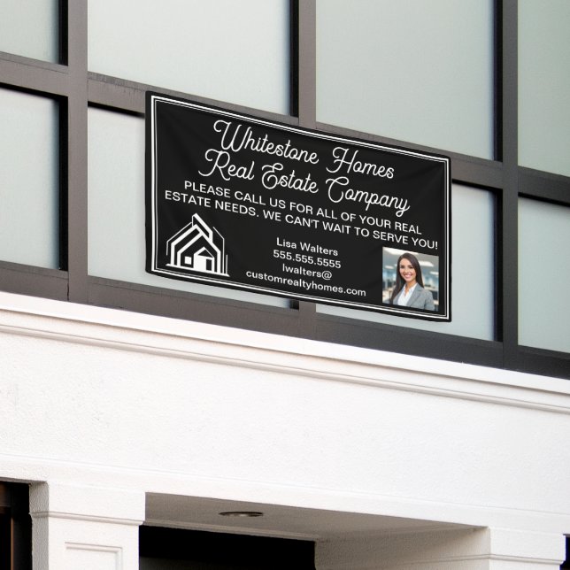 Custom Black Real Estate Company Realtor Marketing Banner (Äußeres Gebäude)