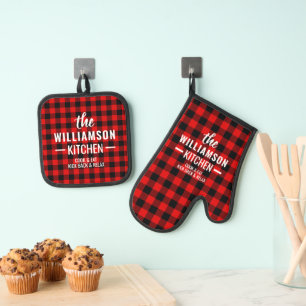 Custom Black Red Buffalo Lumberjack Kariertes Must Ofenhandschuh & Topflappen-Set