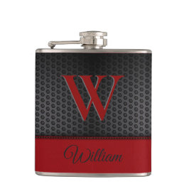 Custom Black Red Imitats Leather Mit Monogramm Ini Flachmann